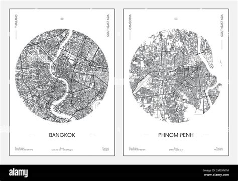 Travel Poster Urban Street Plan City Map Bangkok And Phnom Penh
