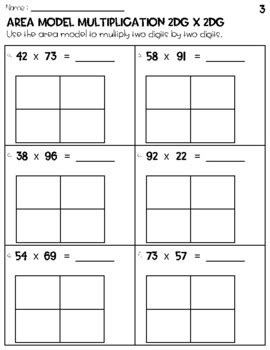 Two Digits By Two Digits Area Model Multiplication Worksheets TPT