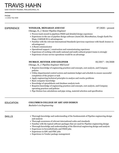 Pipeline Engineer Resume Samples Velvet Jobs