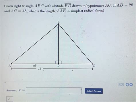 Solved Given Right Triangle Abc With Altitude Overline Bd D Geometry