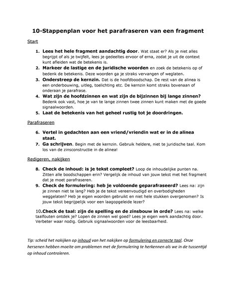 Stappenplan Parafraseren Stappenplan Voor Het Parafraseren Van Een