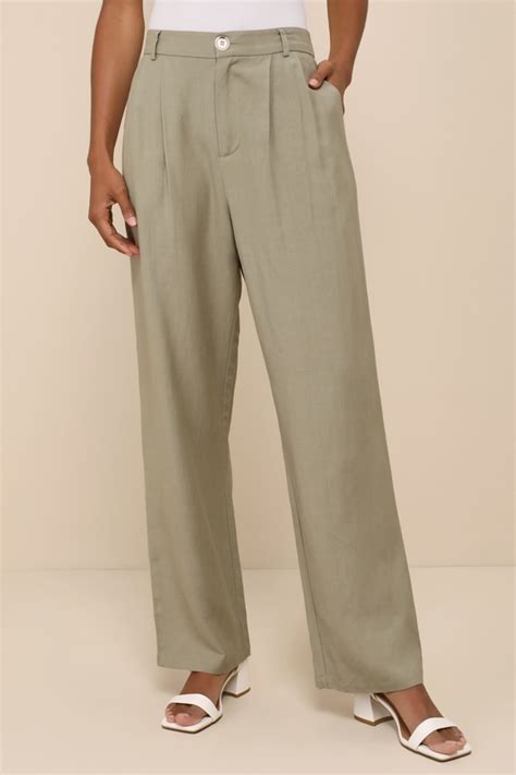 Olive Green Linen Pants High Rise Wide Leg Pants Trousers Lulus