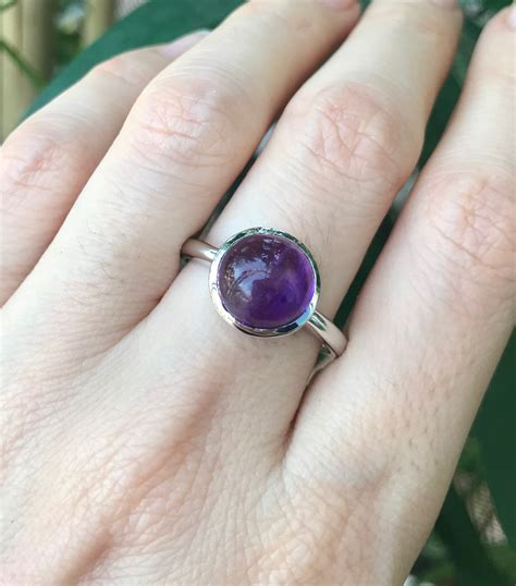 Raw Purple Amethyst Round Ring Natural Genuine Dark Purple Amethyst