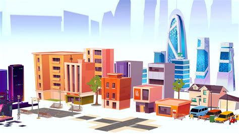 Lowpoly City Street Pack Buildings Stylized Buy Royalty Free 3d Model