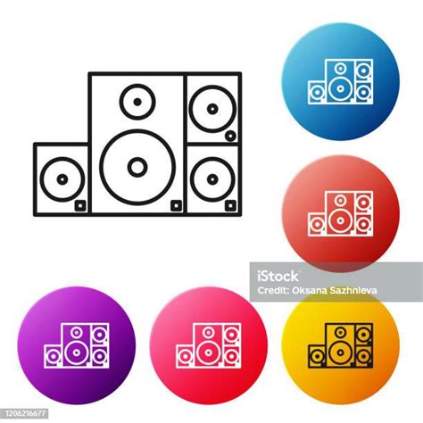 Black Line Stereo Speaker Icon Isolated On White Background Sound