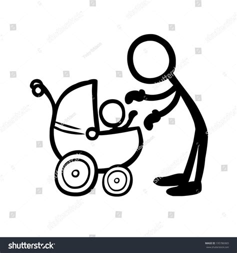 Stick Figure Babies Pram Stock Vector Royalty Free 195786965