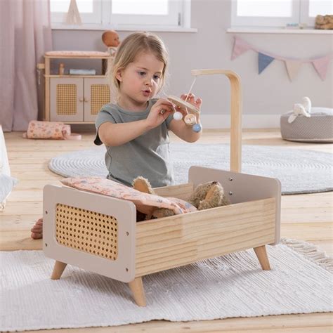 Bebeboutik Howa Lit De Poup E En Bois Miniflowers Avec Mobile Et