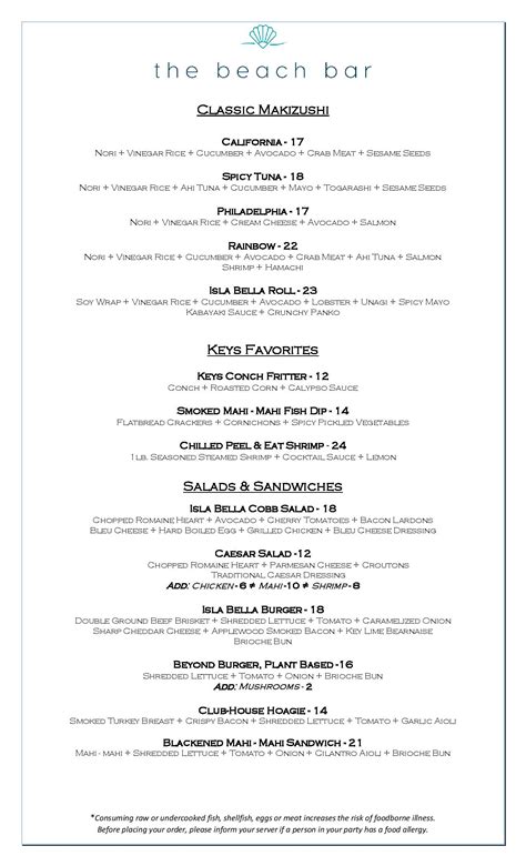 beach bar menu isla bella beach resort spa isla bella beach