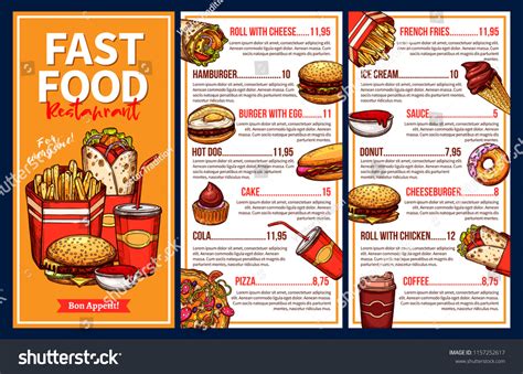 Vektor Stok Fast Food Restaurant Menu Folding Brochure Tanpa Royalti