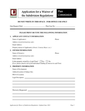 Fillable Online Urbanaillinois Application For Waiver Of Subdivision