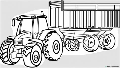 Coloriage d un tracteur avec remorque agricole à Télécharger ou à