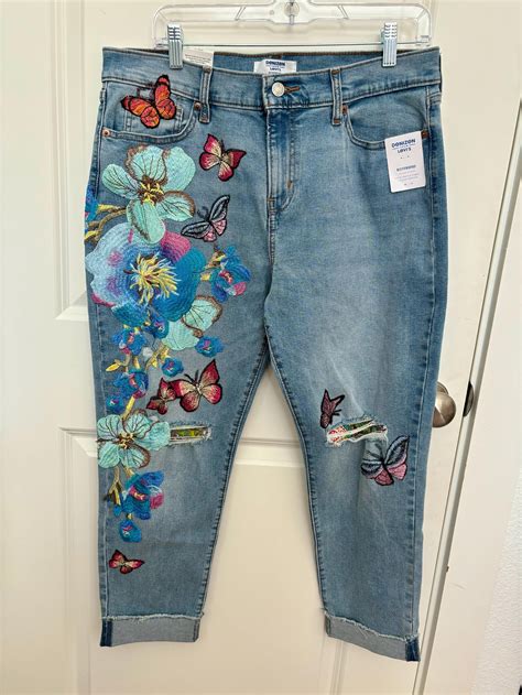 Bohemian Floral Embroidered Denim Jeans Bohemian Style Butterfly