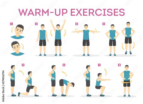 Warm Up Exercise Set Before Workout Stretch Muscles Stock Vektorgrafik