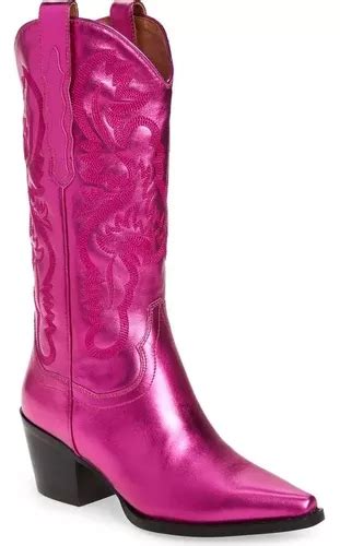 Bota Alta Vaquera Bordada Color Rosa Met Lico Env O Gratis