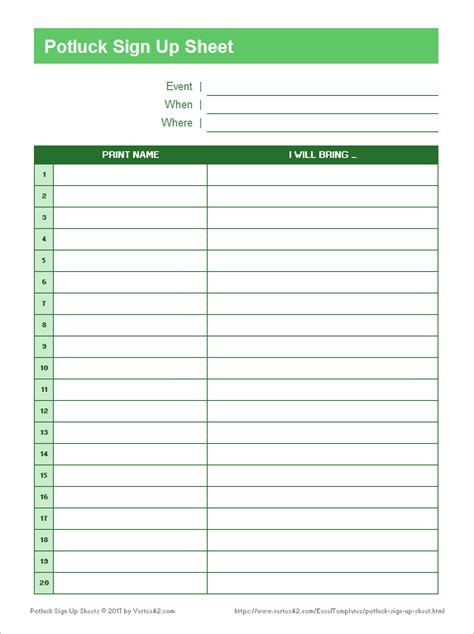 Potluck Sign Up Sheet Template Google Sheets