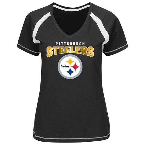 Majestic Pittsburgh Steelers Women S Black Game Day Tradition V Neck T Shirt