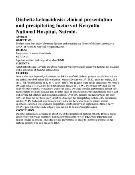 Pdf Diabetic Ketoacidosis Clinical Presentation And Precipitating