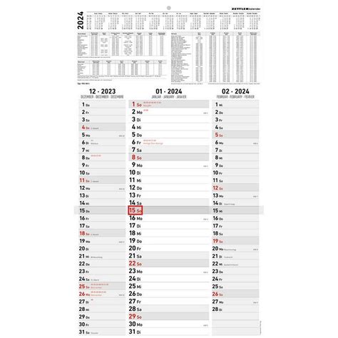 Zettler Wandkalender 1 Wandkalender 2024 Streifenkalender 3 Monate 1