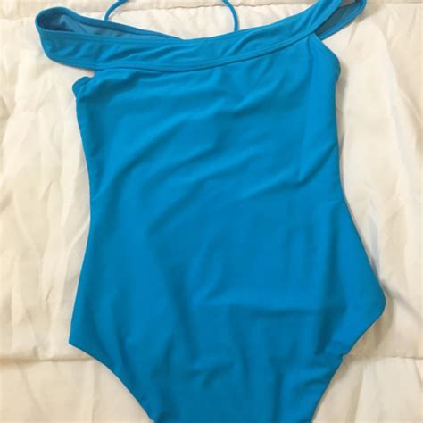 Blue One Piece Swimsuit Bardot Top Lace Up Depop