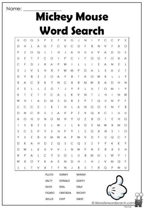 Mickey Mouse Word Search Fun Printable Activity