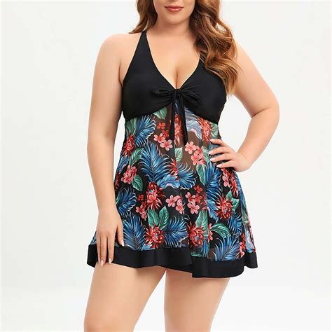 Tponi Swimsuits For Curvy Women Two Piece Sets Elastic Black Plus Size