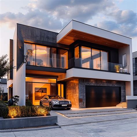 Premium Photo A Modern House With A Car Parked In Front Of It