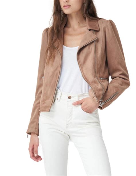 Cazadora Biker Salsa Efecto Ante Beige De Mujer Z