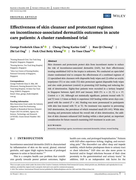 Pdf Effectiveness Of Skin Cleanser And Protectant Regimen On Incontinence Associated