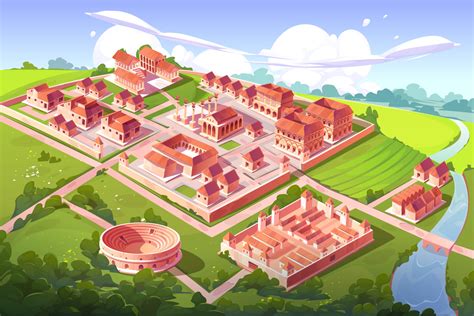 Ancient Rome City Isometric Cartoon Cityscape 12816528 Vector Art At