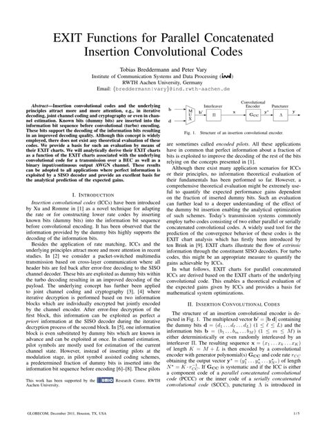 Pdf Exit Functions For Parallel Concatenated Insertion Convolutional