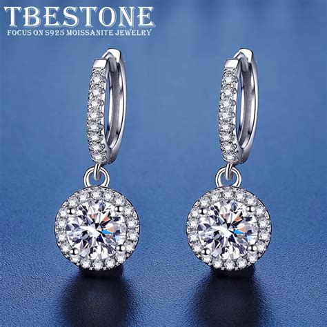 Tbestone Round 1 Carat Moissanite Drop Earrings S925 Sterling Silver