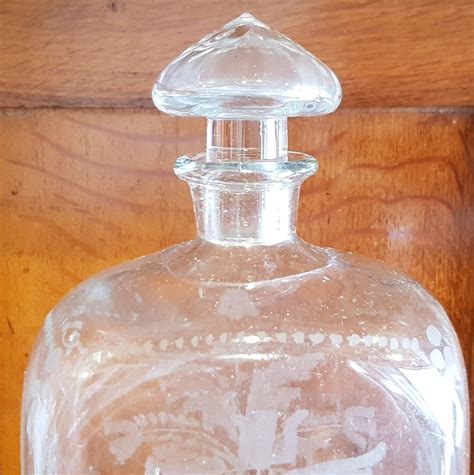 Proantic Bouteille Carafe Carrée Ancienne Verre Soufflé Et Gravé X