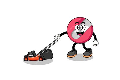 Premium Vector Illustration Cartoon Holding Lawn Mower
