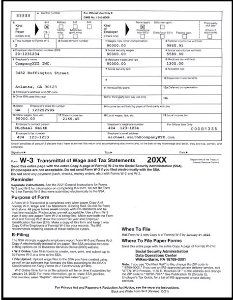 Sample W3 Tax Forms