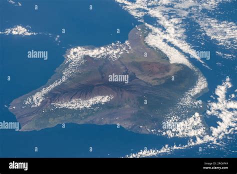 View from space of the big island of Hawaii and its mountains Mauna Loa ...