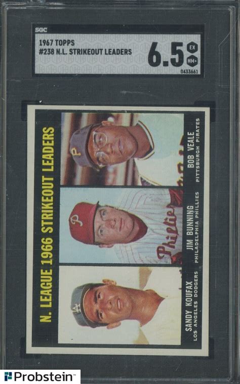 1967 Topps 238 NL Strikeout Leaders W Sandy Koufax Jim Bunning HOF