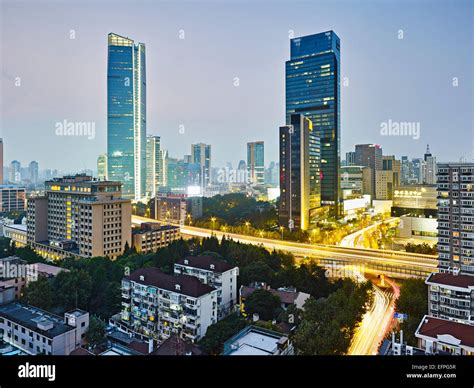 Jing An district at dusk, Shanghai, China Stock Photo - Alamy