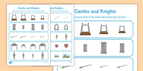 Castles And Knights Size Matching Worksheet Worksheet