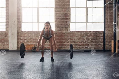 Crossfit Woman Lifting Heavy Weights In Gym Stock Image Image Of