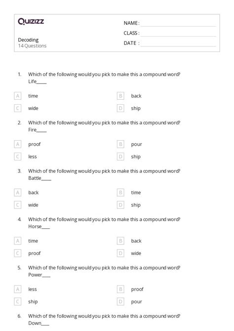 50 Decoding Words Worksheets For 5th Grade On Quizizz Free And Printable