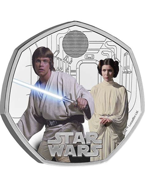 STAR WARS Luke Skywalker Y Princesa Leia Moneda De Plata Proof 50p