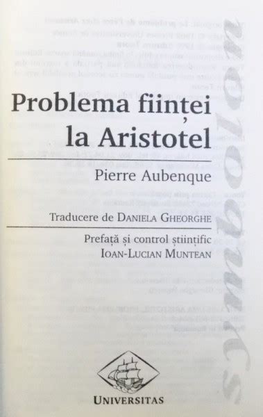 Problema Fiintei La Aristotel De Pierre Aubenque 1998