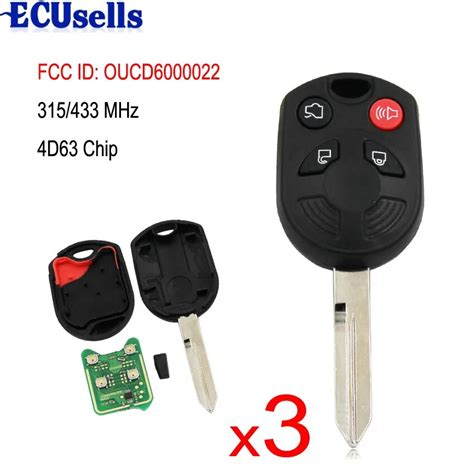 3 PCS LOT FOR Ford Remote Key 4D63 80BIT Chip 4 Button 315 433 Mhz