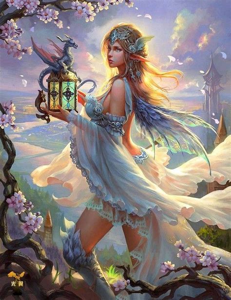 Elfe Lanterne Dragon Printemps Elfen Fantasy Fantasy Fairy Fairy Art