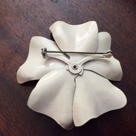 Vintage Retro Enamel Flower Brooch Pin Turquoise Ivory Gold Etsy
