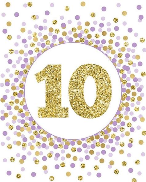 Number 10 Sign Printable Purple And Gold 10th Birthday Decorations 10th