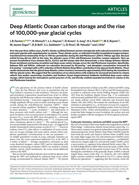 Deep Atlantic Ocean Carbon Storage And The Rise Of 100 000 Year Glacial