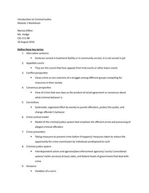 Chapter Worksheet Introduction To Criminal Justice Module