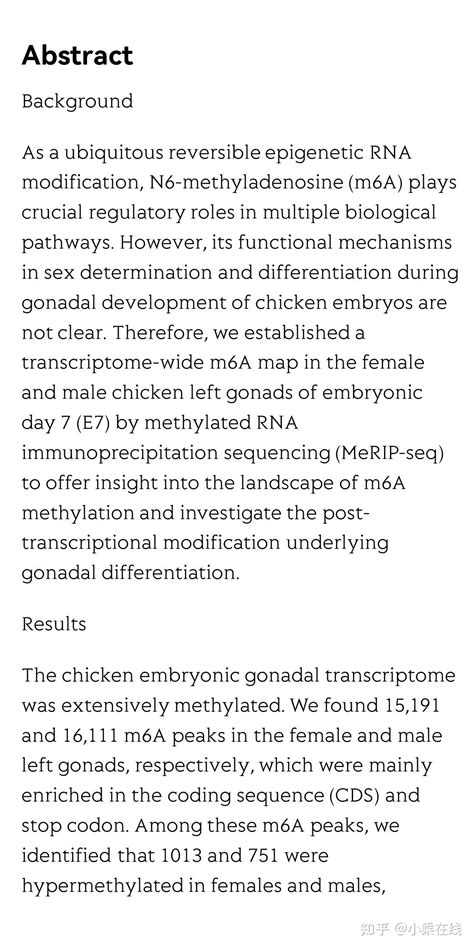 The M6a Methylation Regulates Gonadal Sex Differentiation In Chicken