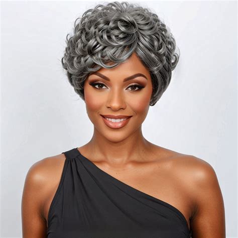 Salt And Pepper Short Pixie Cut Glueless Wig With Bangs 100 Human Hai Linktohair